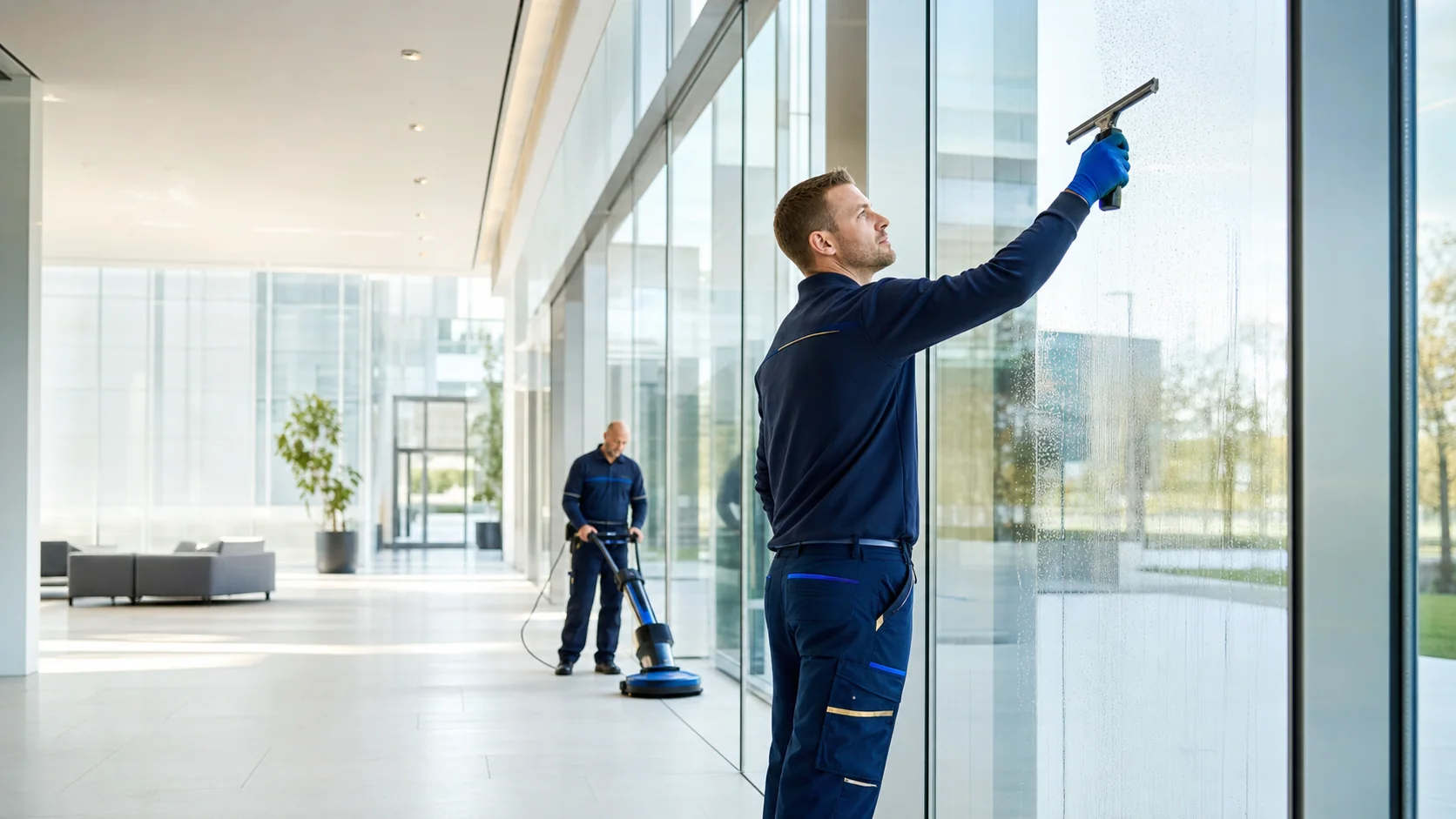 Professionelles Reinigungsteam bei der Arbeit